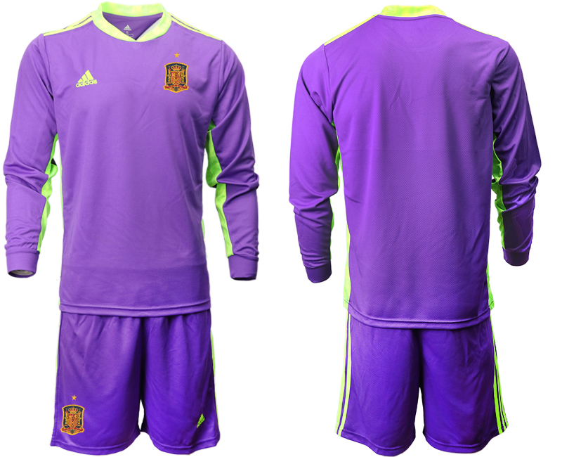 Cheap Men 2021 European Cup Spain purple Long sleeve goalkeeper Soccer Jersey